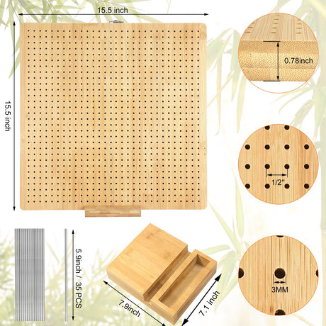 Aulin 15.5"" x 15.5"" Foldable Crochet Blocking Board with Pegs | 35 Stainless Steel Rod Pins - Upgrade Large Blocking Boards for Crochet Projects, Gifts for Crocheters, Mothers, Grandmothers Aulin