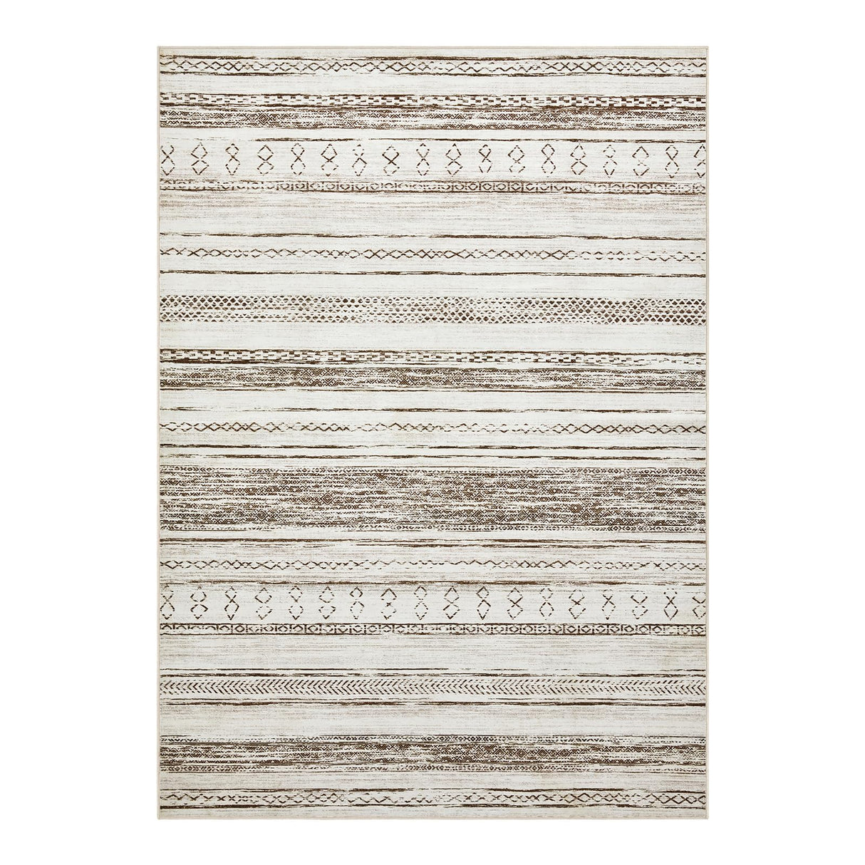Tortania Area Rug Living Room Rugs - 5x7 Washable Large Soft Neutral Boho Moroccan Bohemian Farmhouse Rug Indoor Floor Carpet for Bedroom Under Dining Table Home Office Decor - Cream Brown Tortania
