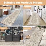 LOKHOM Washable Runner Rug, 2x8 Non-Slip Vintage Hallway Runner Rug with Rubber Backing, Boho Floral Soft Faux Wool Kitchen Runner Rug Carpet Runner for Kitchen Laundry Entryway Bedroom (Beige Brown) LOKHOM