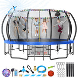 Lyromix Large Outdoor Trampoline with Basketball Hoop, 15FT Trampoline with Lights for Kids and Adults, Recreational Trampolin with Sprinkler and Stakes Lyromix