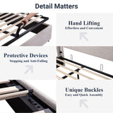 Allewie King Size Lift Up Storage Bed, Modern Wingback Headboard, Hydraulic Support, No Box Spring Needed, Light Beige Allewie