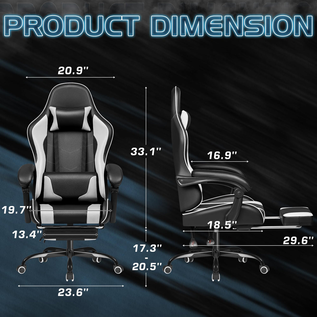 Homall Gaming Chair, Video Game Chair with Footrest and Massage Lumbar Support, Ergonomic Computer Chair Height Adjustable with Swivel Seat and Headrest (White) Homall