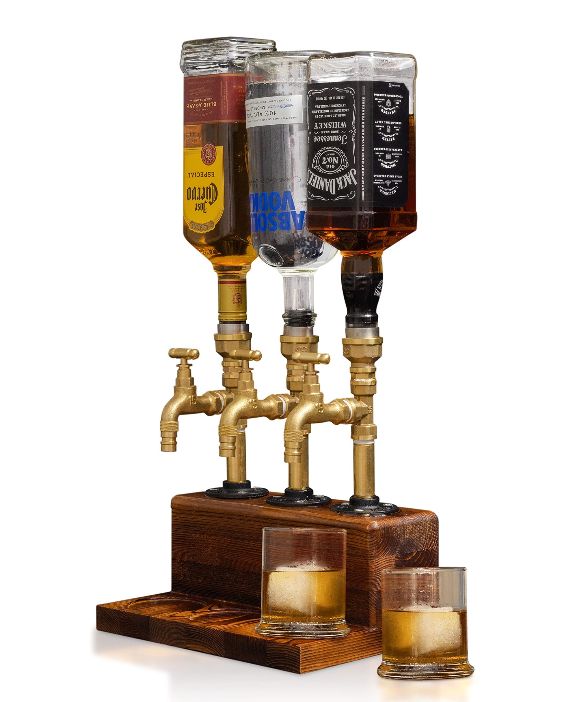 KONELCARE Wood Liquor Dispenser-Solid Base Real Brass, Leakproof,Smooth Pouring Dispenser for Home Bar- Fathers Day Alcohol Gifts for Men - WoodArtSupply