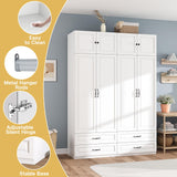 Armoire Wardrobe Closet with Doors: 89" Extra Tall White Wardrobe with Storage on Top, Bedroom Armoires with 4 Doors and 4 Drawers, Large Wood Closet Armoire for Hanging Clothes (B, 63") LABROSKIA