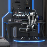 Yaheetech Gaming Chair, Video Game Chair with Massage Lumbar Support and Footrest Height Adjustable Ergonomic Computer Gaming Chair with Swivel Seat and Headrest, Black/White Yaheetech