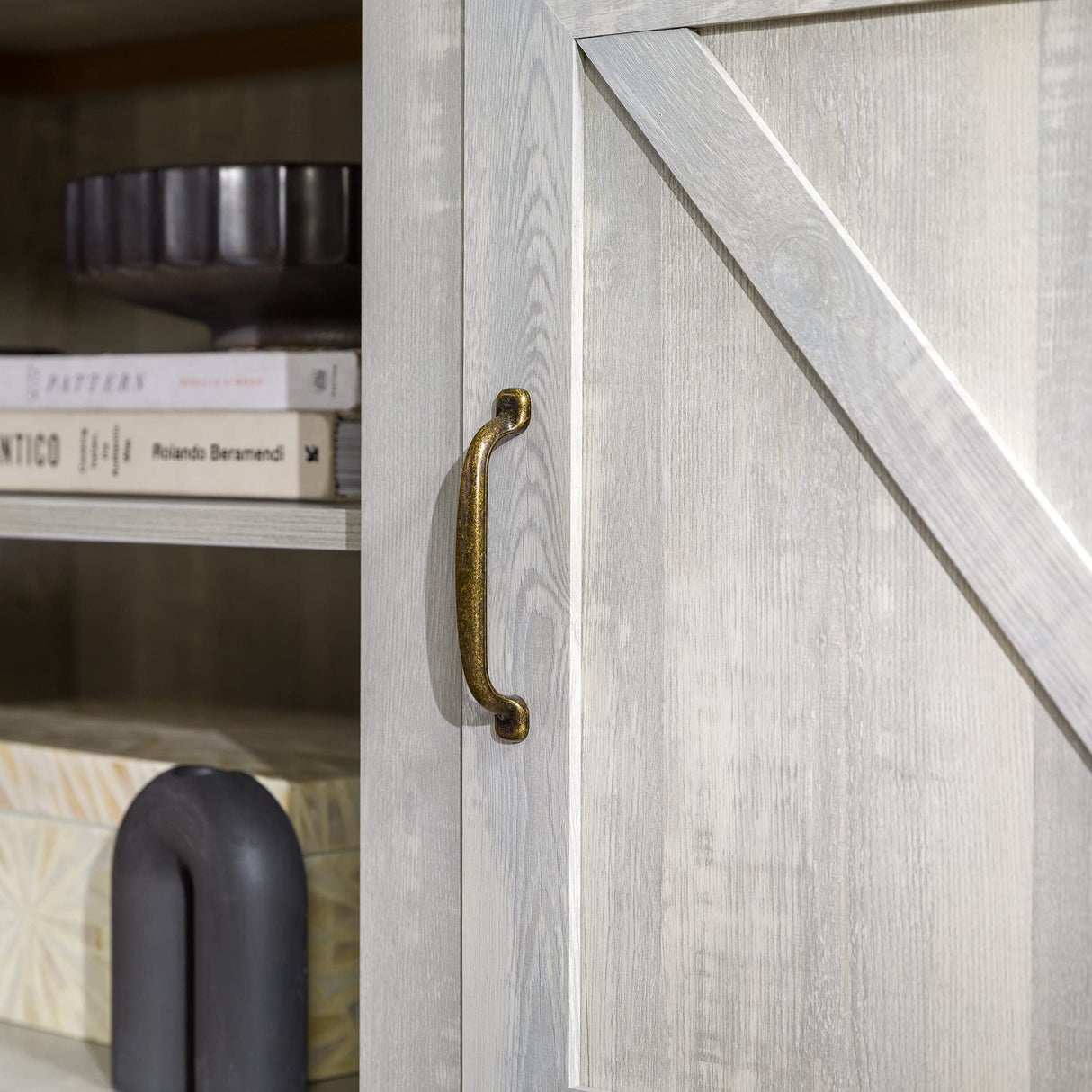 Walker Edison Georgetown Modern Farmhouse Double Barn Door TV Stand for TVs up to 80 Inches, 70 Inch, Stone Grey Walker Edison