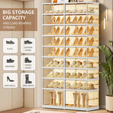 CIMLORD 9 Tier Foldable Shoe Rack for Closet Entryway 18-36 Pairs Stackable Clear Shoe Storage Boxes with Lids Large Shoes Shelf with Door Tall Plastic Organizer Cabinet Easy Assembly CIMLORD