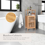 WHOLE HOUSEWARES Bamboo Shoe Rack Cabinet - Shelf Storage with Doors for Bathroom, Bedroom, and Kitchen- Freestanding Entryway Organizer Furniture - Multi-Tier Wood Cabinets for Small Spaces WHOLE HOUSEWARES