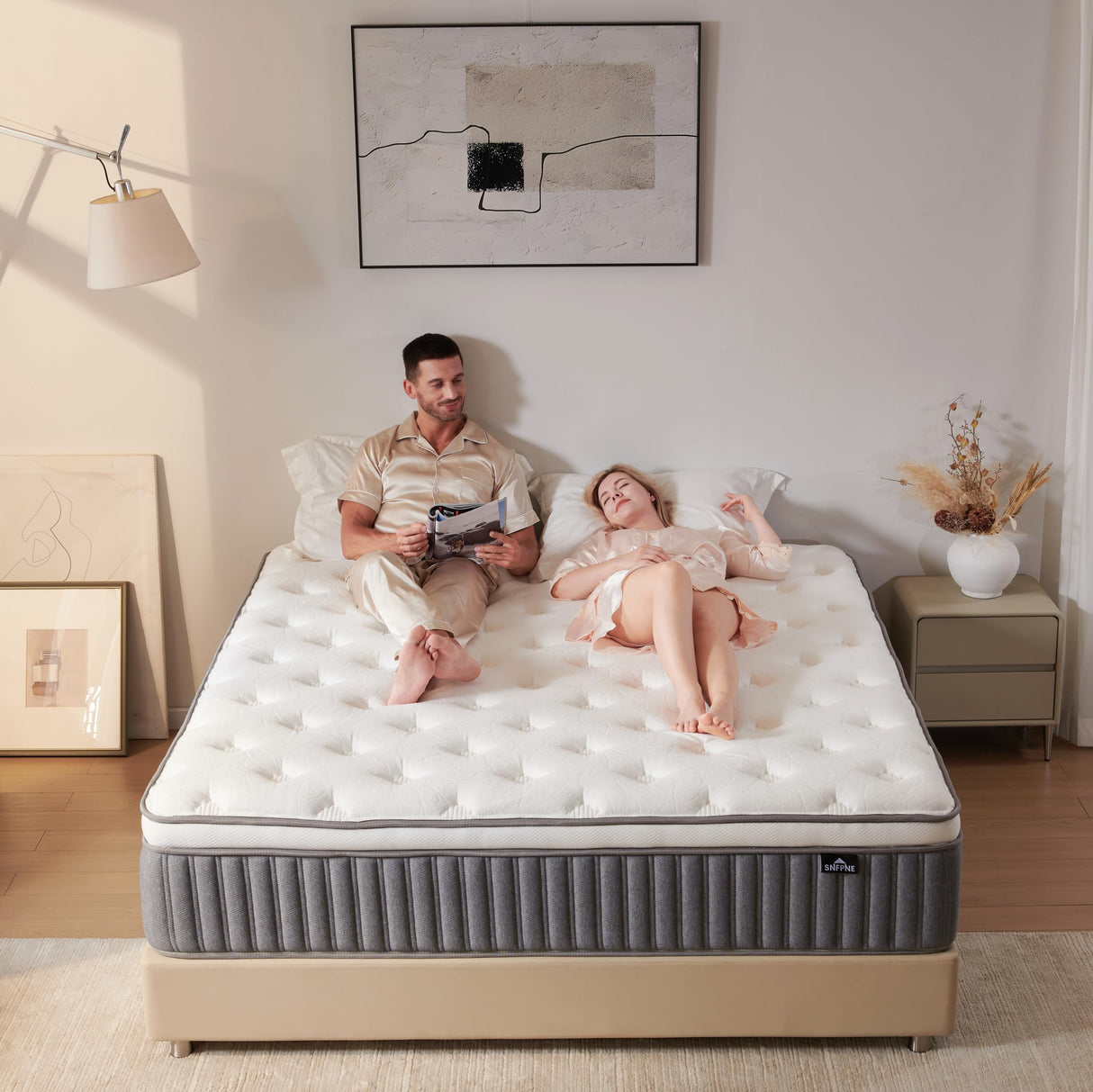SNFPNE 10 Inch Queen Size Hybrid Mattress with Gel Memory Foam and Individual Pocketed Coils for Motion Isolation & Edge Support, Medium Firmness for Pressure Relief, CertiPUR-US Certified,in a Box SNFPNE
