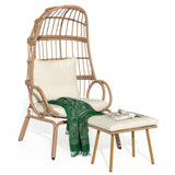 DWVO Egg Chair with Ottoman Outdoor, 370lbs Capacity Wicker Patio Glider Basket Chair with Footrest, All-Weather Small Egg Lounger Chair for Indoor Outside, Beige DWVO