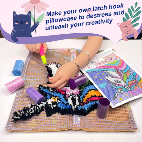 Unicorn Princess Latch Hook Kits for Adults Kids, Beginners DIY Throw Pillow Kit Pre-printed Pillowcase Hook and Latch Rug Kits Cross-stitch Cushion Cover for Home Sofa Decor Gift Idea 17x17 inch veirousa