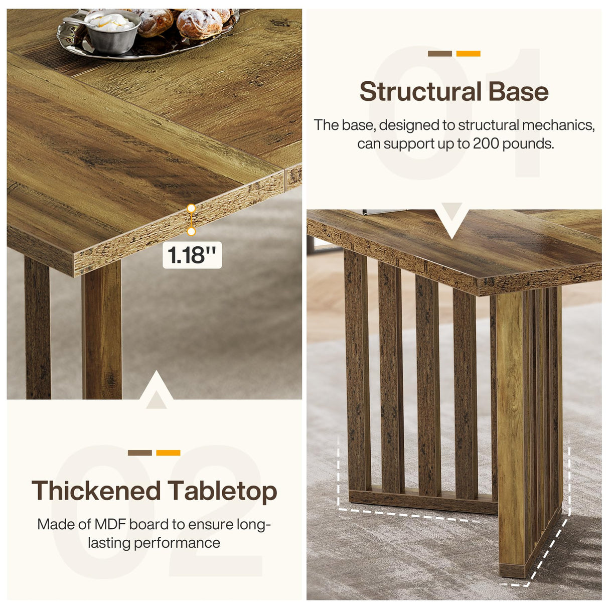 Tribesigns 63-inch Rectangular Dining Table for 4-6, Farmhouse Kitchen Dinner Eating Table with Slatted Base, Wood Dining Room Furniture for Home, Rustic Brown Tribesigns