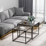 Glass Nesting Coffee Table Set of 2, Modern Minimalist Center Tables, Living Room Coffee Tables for Home, Office, Bedroom, Small Spaces, Space-Saving, Black Adompacat