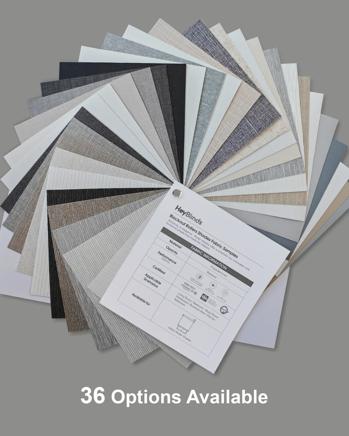 HeyBlinds Motorized Blinds with Remote, 100% Blackout Smart Blinds, Motorized Shades, Automatic Blinds for Windows, Electric Blinds (Blackout Roller Shades Fabric Samples) HeyBlinds