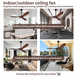Solid Wood Ceiling Fan Without Light, 52 inch Walnut Ceiling Fan with 3 Wood Blades 6 Speeds Smart Timing Reversible DC Motor, Modern Ceiling Fan for Indoor Outdoor Farmhouse/Patios - Dark Walnut… Zronon
