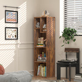 VECELO Small Bookshelf, 5 Cube Slim Bookcase, Fits Tallest Hardcovers, Horizontal Available, Modern Floor Standing Unit, Each Shelf Hold Up to 66 LBS, Vintage Brown VECELO