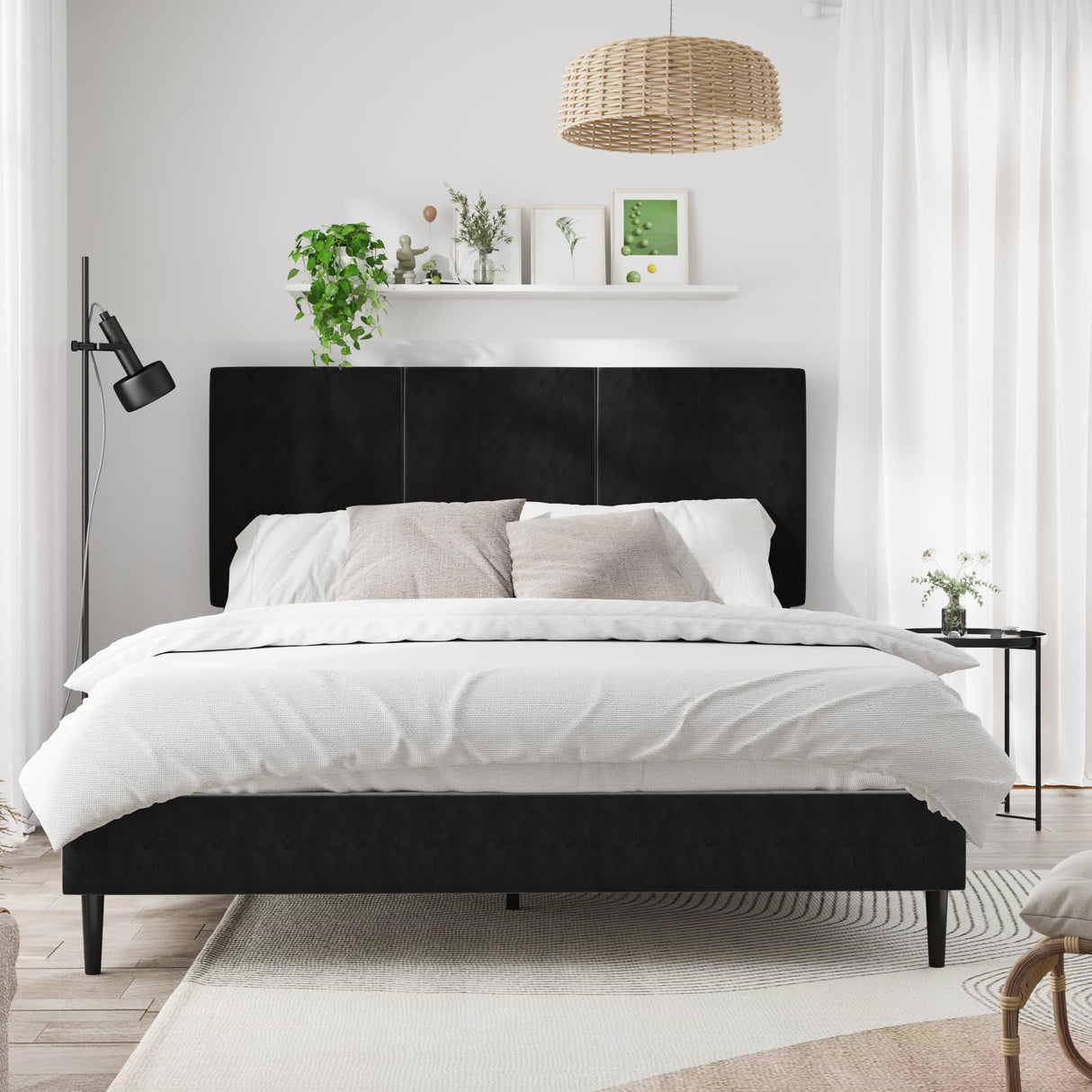 IOILORI Full Size Bed Frame with Headboard, Vertical Channel Tufted Heavy Duty Full Size Bed Frame, No Box Spring Needed, Easy Assembly, Metal Platform Bed Frame, Black IOILORI