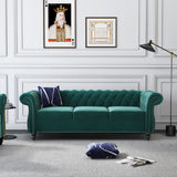 Chesterfield Sofa Velvet, Modern Tufted Couch 3 Seater with Rolled Arms and Nailhead for Living Room, Bedroom, Office, Apartment (Green) ORRD