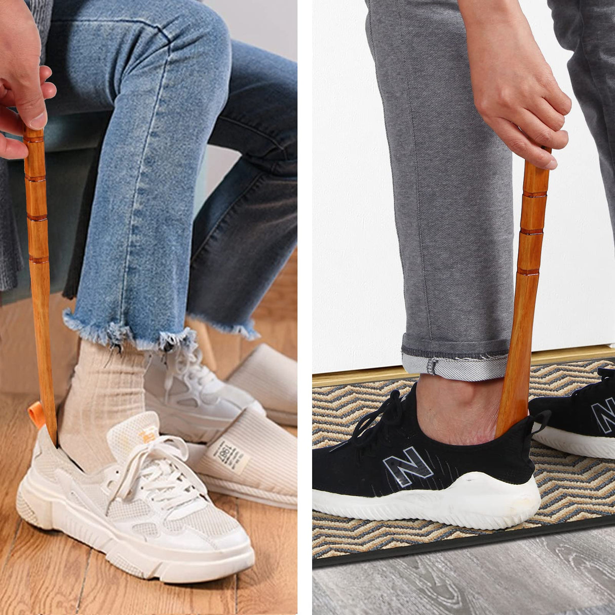 Premium Wooden Shoe Horn, 2 PCS Shoehorns Durable, 13" Long Handle Shoe horns, Lazy Shoe Helper Spoons for Seniors, Kids, Pregnancy, Men, Women WLMALL