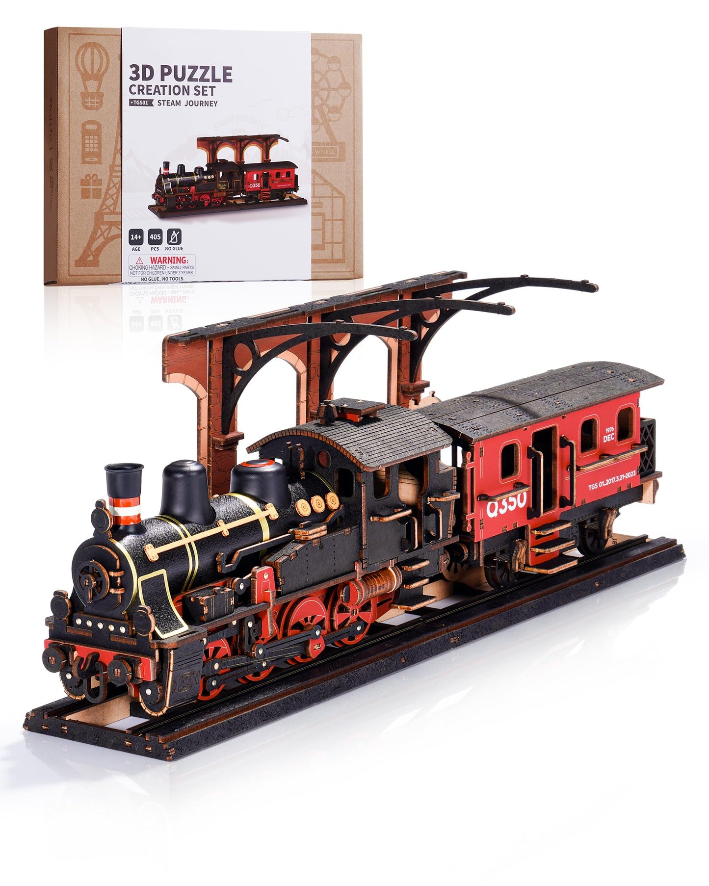 ROBOTIME 3D Puzzles for Adults Wooden Puzzle DIY Model Steampunk Train Kit to Build Wood Craft Kit Toy Hobby Gift Home Decor (Steam Journey) - WoodArtSupply