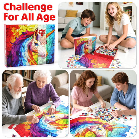 Stained Glass Puzzle Unicorn Puzzles for Adults 1000 Pieces, Colorful Mosaic Jigsaw Puzzle 1000 Pieces Design Perfect for Family Game Nights Motiloo