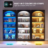 jajov 5-Tier Wooden Bookshelf with LED Lights, 70 Inch Tall Bookshelf with Storage, Floor Standing Modern Style Display Bookcase for Living Room, Office, Study Room, Entryway - Black jajov