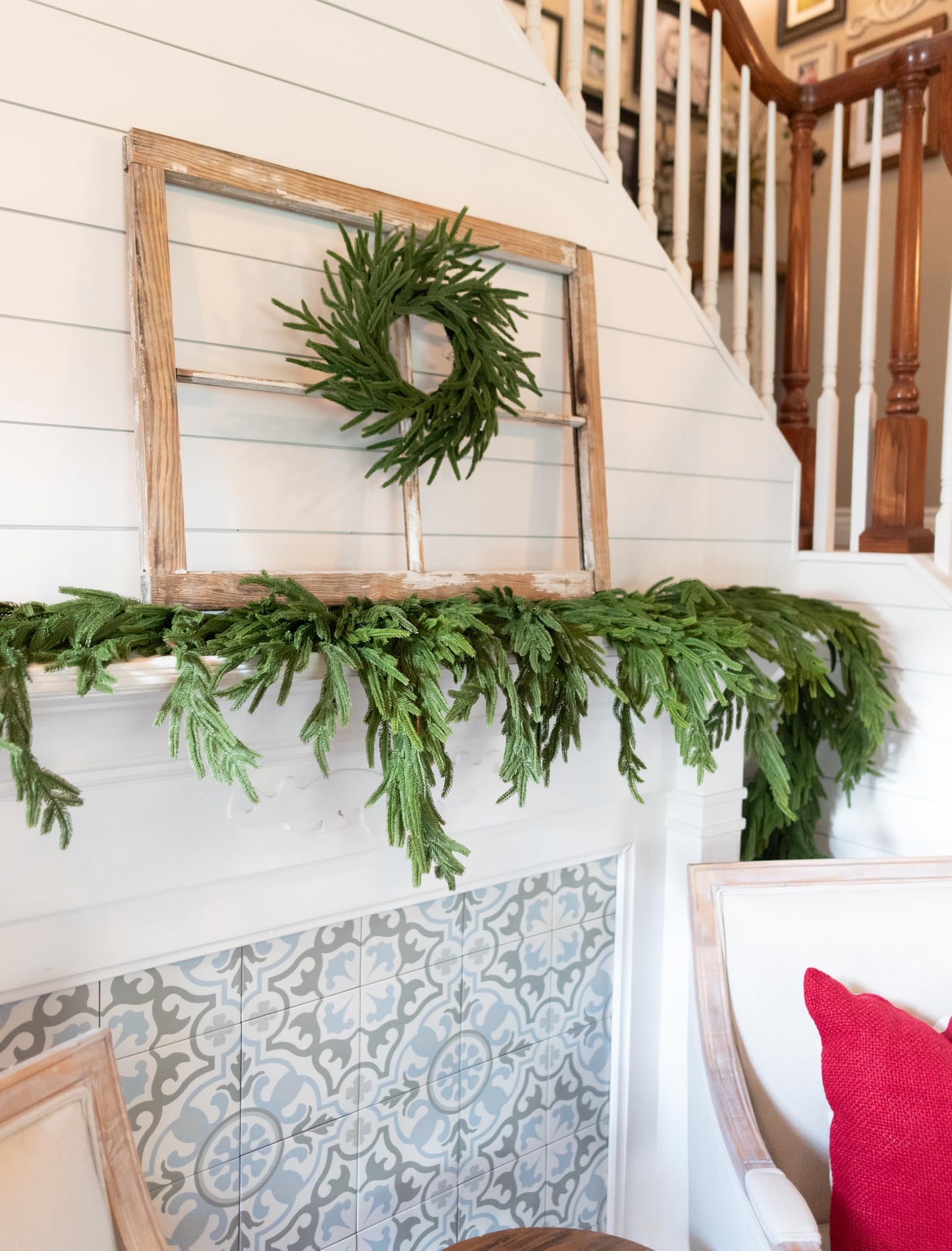 Vita Domi 12" Real Touch Norfolk Pine Wreath, Christmas Wreaths for Front Door Outside, Green Wreath Christmas, Faux Cedar Wreath, Window Wreaths, Evergreen Wreath, Norfolk Wreath, Chair Wreath