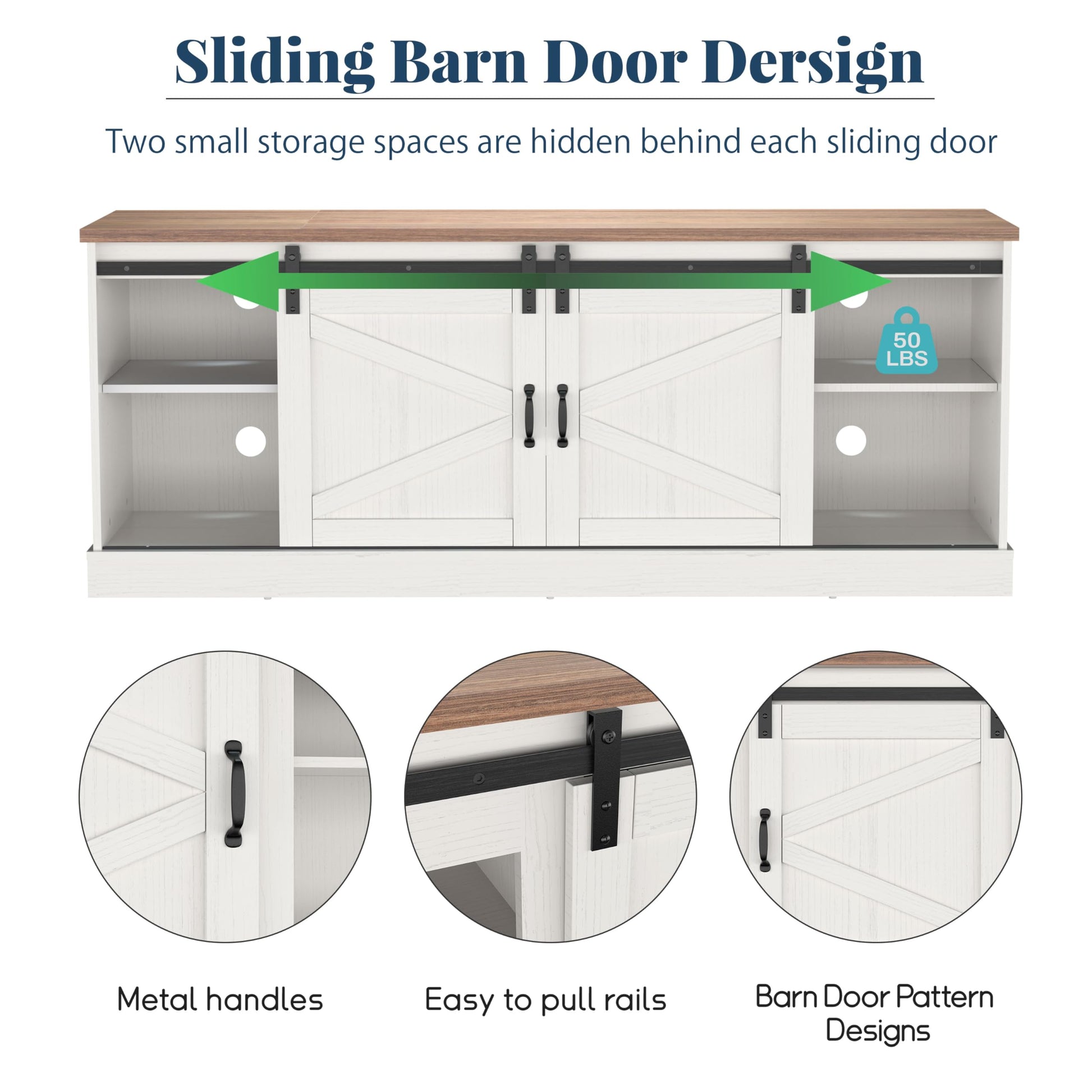 Kurapika Farmhouse TV Stand and Entertainment Center for TV Up to 75 Inch, with Sliding Barn Doors and Adjustable Shelf, Console Table and Media Furniture with Storage Cabinet, 67 Inch, White - WoodArtSupply