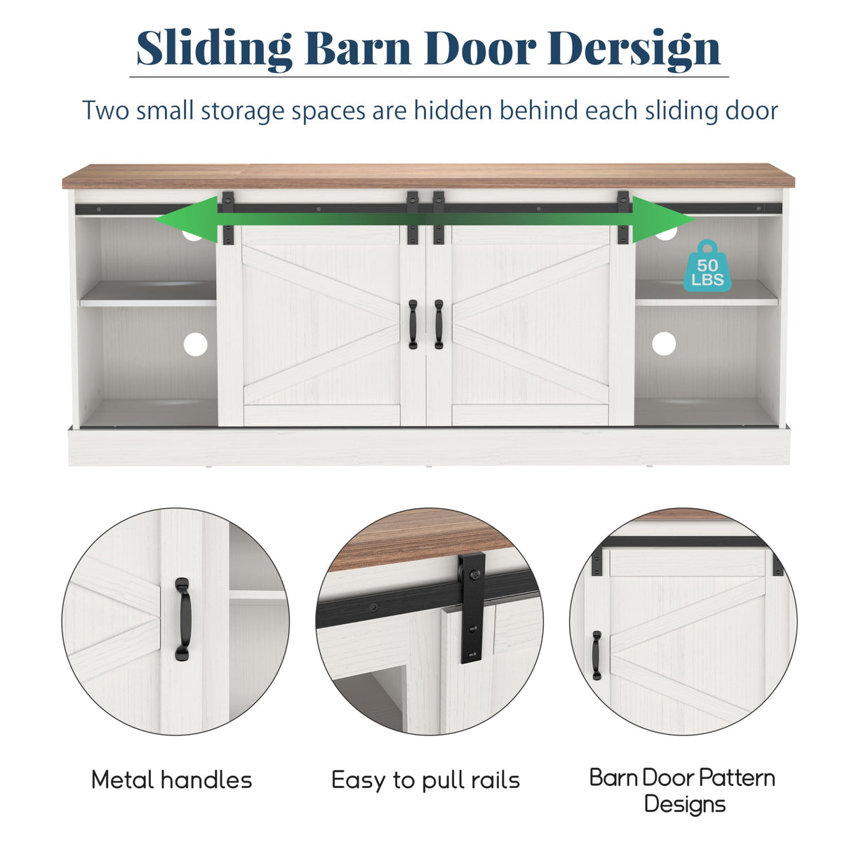 Kurapika Farmhouse TV Stand and Entertainment Center for TV Up to 75 Inch, with Adjustable Shelf and Sliding Barn Doors, Media Furniture with Storage Cabinet and Console Table, 67 Inch, White Kurapika