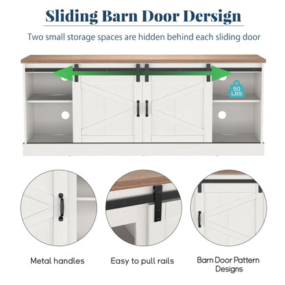 Kurapika Farmhouse TV Stand and Entertainment Center for TV Up to 75 Inch, with Adjustable Shelf and Sliding Barn Doors, Media Furniture with Storage Cabinet and Console Table, 67 Inch, White