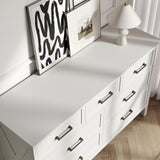 BAZELOR Farmhouse 7 Drawers Dresser for Bedroom, Wood Rustic Wide Chest with Metal Handles, Storage Dressers Organizer for Bedroom, Hallway, Entryway, White BAZELOR