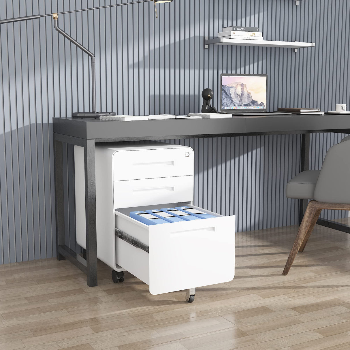 AFAIF 3 Drawer File Cabinet with Lock, Metal Filing Cabinets for Home Office, Small Rolling File Cabinet Under Desk Office Drawer Mobile Storage Cabinet fits Letter/Legal/A4 Size, White AFAIF