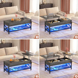 Besiost Coffee Table, Lift Top Coffee Table with Storage, LED Light & Power Outlet and Hidden Compartment, Retro Center Table for Living Room, X Support Wood Tabletop, Metal Frame, Black Oak Besiost
