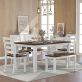 LUMISOL 6 Piece Solid Wood Dining Table Set of 6 with Bench and Chairs, Farmhouse Rustic Kitchen Dining Room Table Set with Rectangle Table and 4 Ergonomic Designed Chairs & 1 Bench LUMISOL