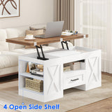 kepptory 39.4'' Lift Top Coffee Table with Storage, 4 in 1 Multi-Function Convertible Coffee Tables for Living Room, Farmhouse Coffee Table with Open Storage Compartment & Drawers (Brown&White) kepptory