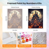 HEIBAGO Halloween Framed Paint by Numbers Kit for Adults, Castle Pumpkin Paint by Numbers for Beginner, Moon Adult Paint by Number Kits on Canvas, Painting by Numbers for Home Wall Decor 12 * 16 inch HEIBAGO