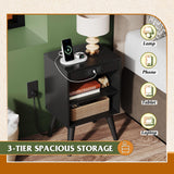 WLIVE Black Nightstand, Night Stand with Charger Station, Bedside Table, Side Table with Storage Shelf, End Table with USB Ports and Outlets for Bedroom, 15.12" D x 11.73" W x 23.74" H WLIVE