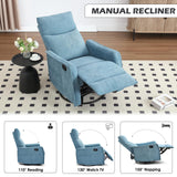 Trustyue Swivel Rocker Recliner Chair, 360° Swivel Recliner with Heat and Massage, Rocker Recliner Nursery Glider Chair with Side Pockets for Living Room (Light Blue, Fabric) Trustyue