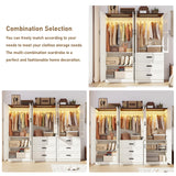 75" Tall Farmhouse 2 Doors Armoire Wardrobe Closet with 3 Drawers and LED,Freestanding Closet Wardrobe Cabinet for Bedroom with Hanging Rod,Wooden Armoire Storage Cabinet Adjustable(Rustic Off White) Hlivelood