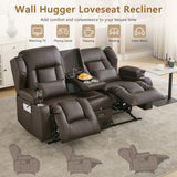 URRED Loveseat Rocker Recliner Sofa with Console, Manual Reclining Loveseat RV Couch Double Rocking Chair Nursery with Cup Holders, Side Pocket, Bluetooth Speaker, USB, Outlets (Dark Brown) URRED