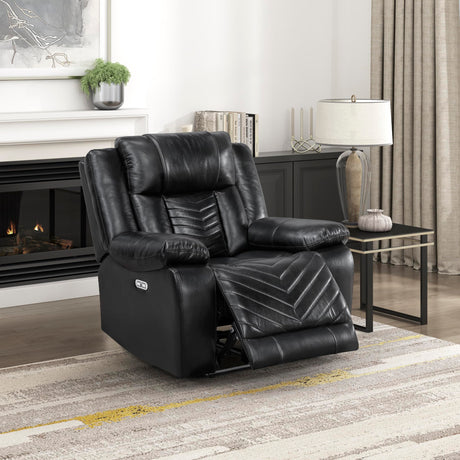 Lexicon Power Recliner Chair, Faux Leather Upholstered Home Theater Seating with LED Lighting, USB Charging Ports, Single Wall Hugger Reclining Chair for Living Room/Bedroom Easy Assembly, Black Lexicon