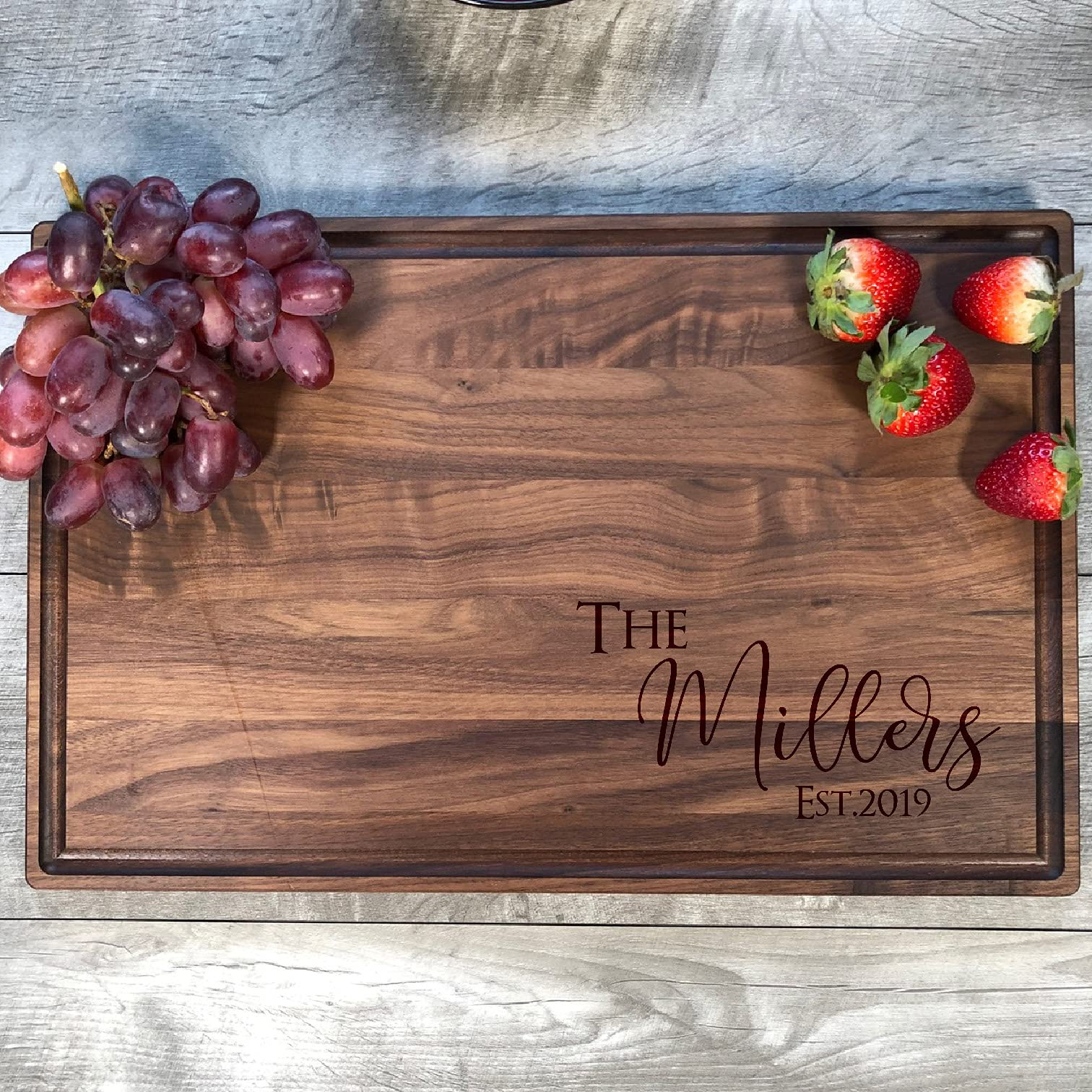 Custom Cutting Board. Personalized Cutting Board. Wedding Gifts. Bridal Shower Gifts. (Walnut, 11"x17" with juice groove) - WoodArtSupply