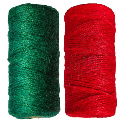 SORDIM Christmas Jute Twine String, 656 Feet Holiday String Rope, Red Green Jute for Gift Wrapping, Craft Making (2pcs)