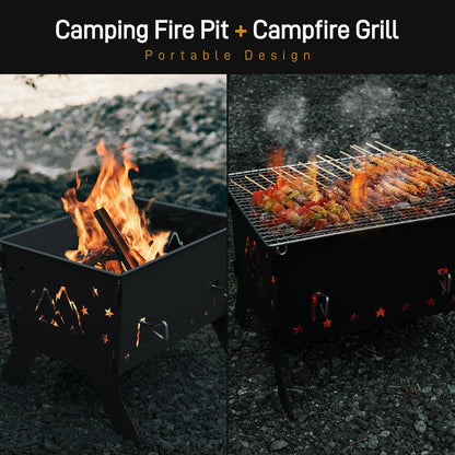 Odoland Camping Grill Portable Folding Charcoal Grills Backpacking BBQ Grill Campfire Grill with Carry Bag for Outdoor Cooking Hiking and Picnic