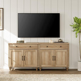 WAMPAT Farmhouse TV Stand for 75 inch TV with 4 Doors and 2 Drawers, Wood Universal TV Stand with Storage Cabinets, Oak Entertainment Center TV Console Table for Living Room, Bedroom WAMPAT