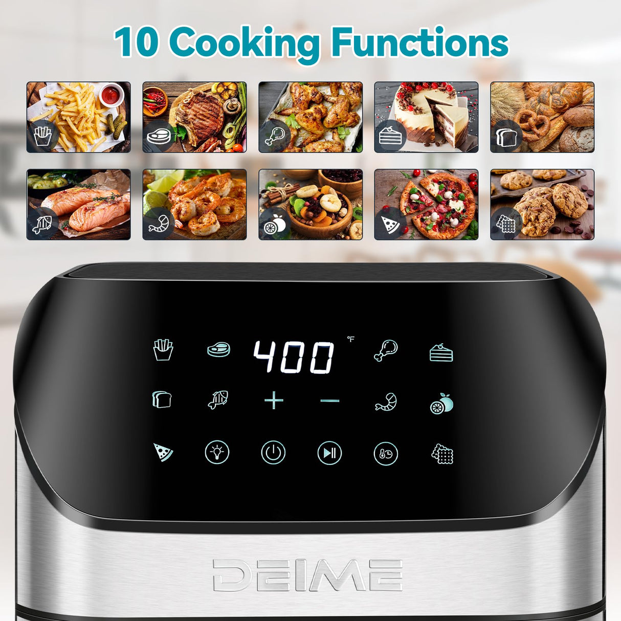 DEIME Air Fryer 6.2 QT Oilless Oven Large AirFryer Healthy Cooker with 10 1-Touch Preset, Visible Cooking Window, Non-Stick Basket & Dishwasher Safe deime