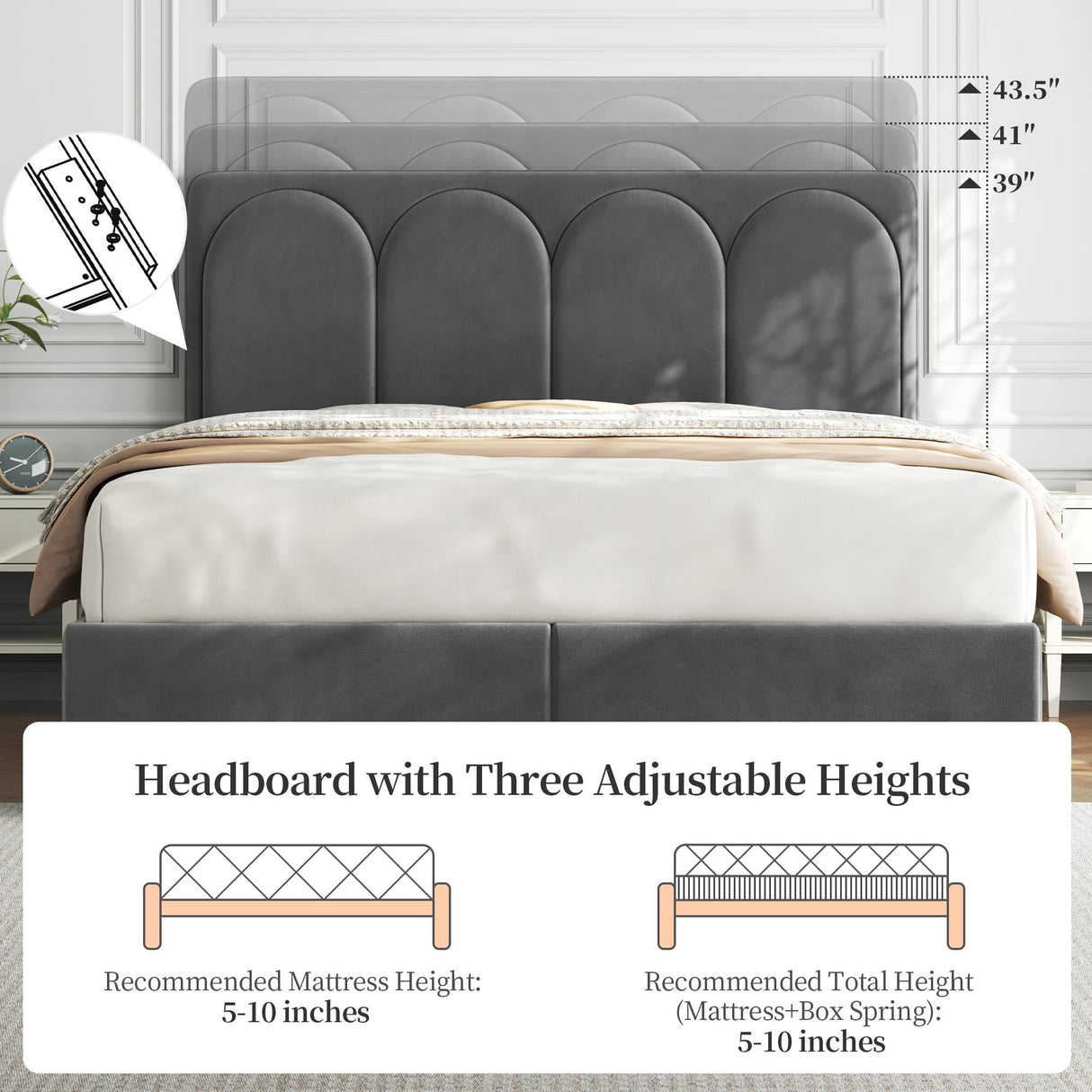 Stylish Dark Gray Queen Bed Frame with Adjustable Headboard and 4 Storage Drawers Yaheetech