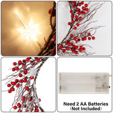 DR.DUDU 22 Inches Lighted Christmas Wreath for Front Door, Battery Operated Red Berry Artificial Wreaths with Light up Snowflakes Ornaments, Christmas Decorations for Home Mantle Holiday Party DR.DUDU