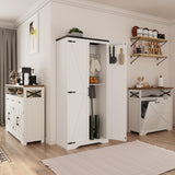 72''H Tall Kitchen Pantry with 2 Barn Doors, Farmhouse Storage Organizer with Adjustable Shelves, Tall Freestanding Cabinet for Kitchen, Dining/Living/Utility Room/Bathroom/Garage, White Vabches