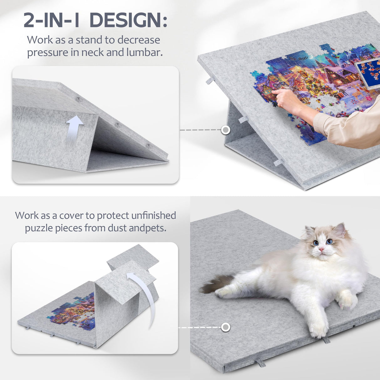 Lavievert 2000 Pieces Portable Jigsaw Puzzle Board with 6 Drawers & Trays, Tilting Puzzle Table with 2-in-1 Puzzle Stand & Cover, Lightweight Puzzle Storage Saver with Puzzle Easel- Light Gray LAVIEVERT